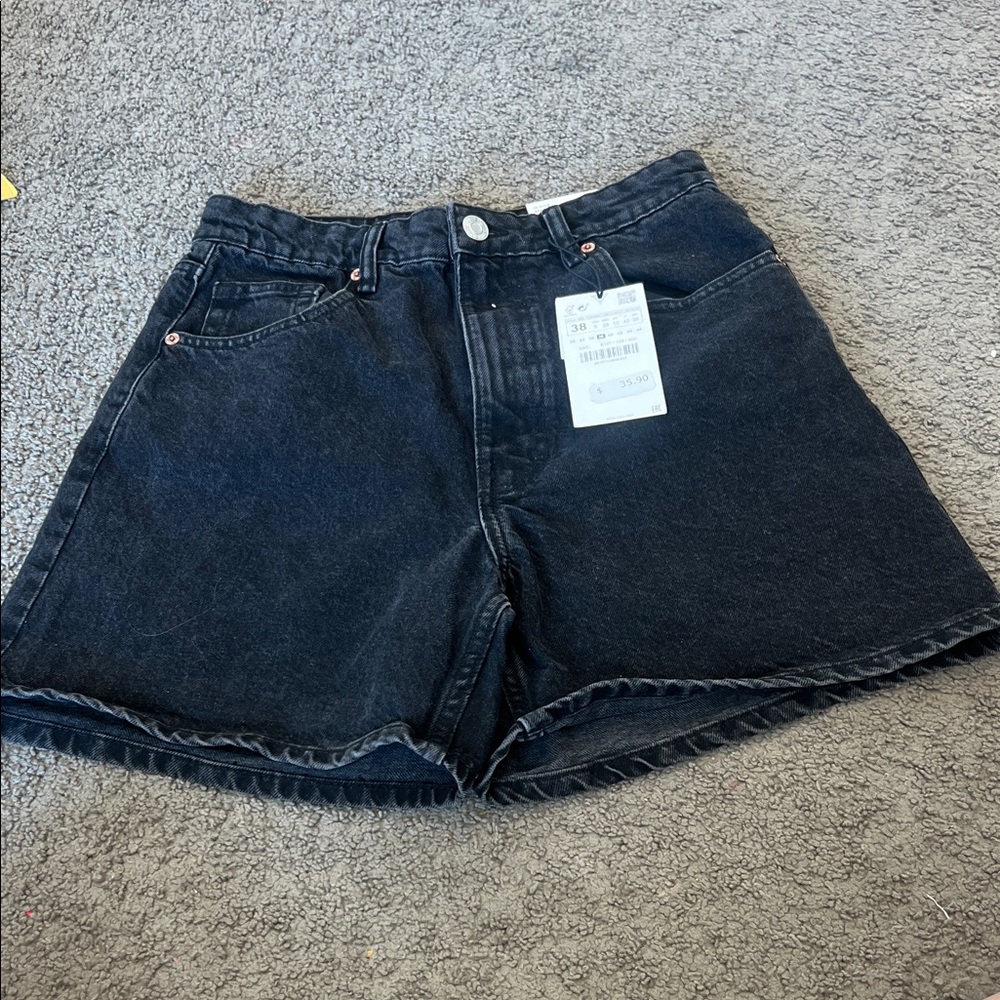 Zara Black High-Rise Denim Shortalls